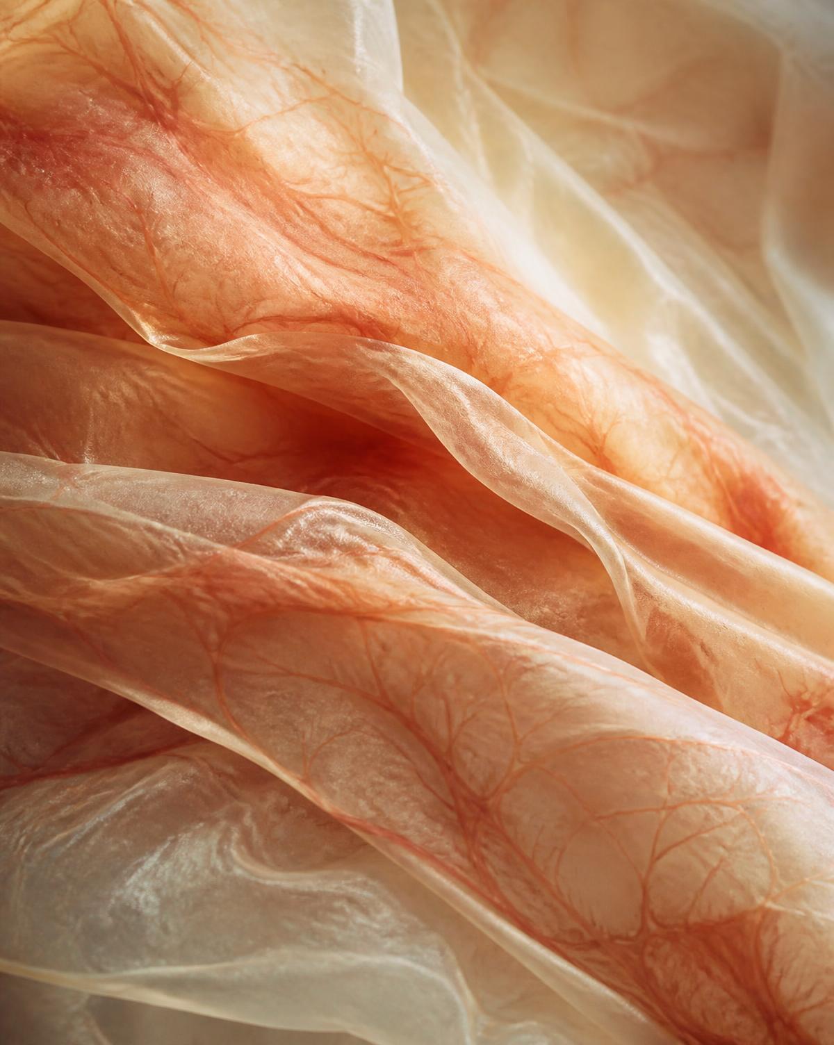 Macro photograph of translucent placental membrane tissue